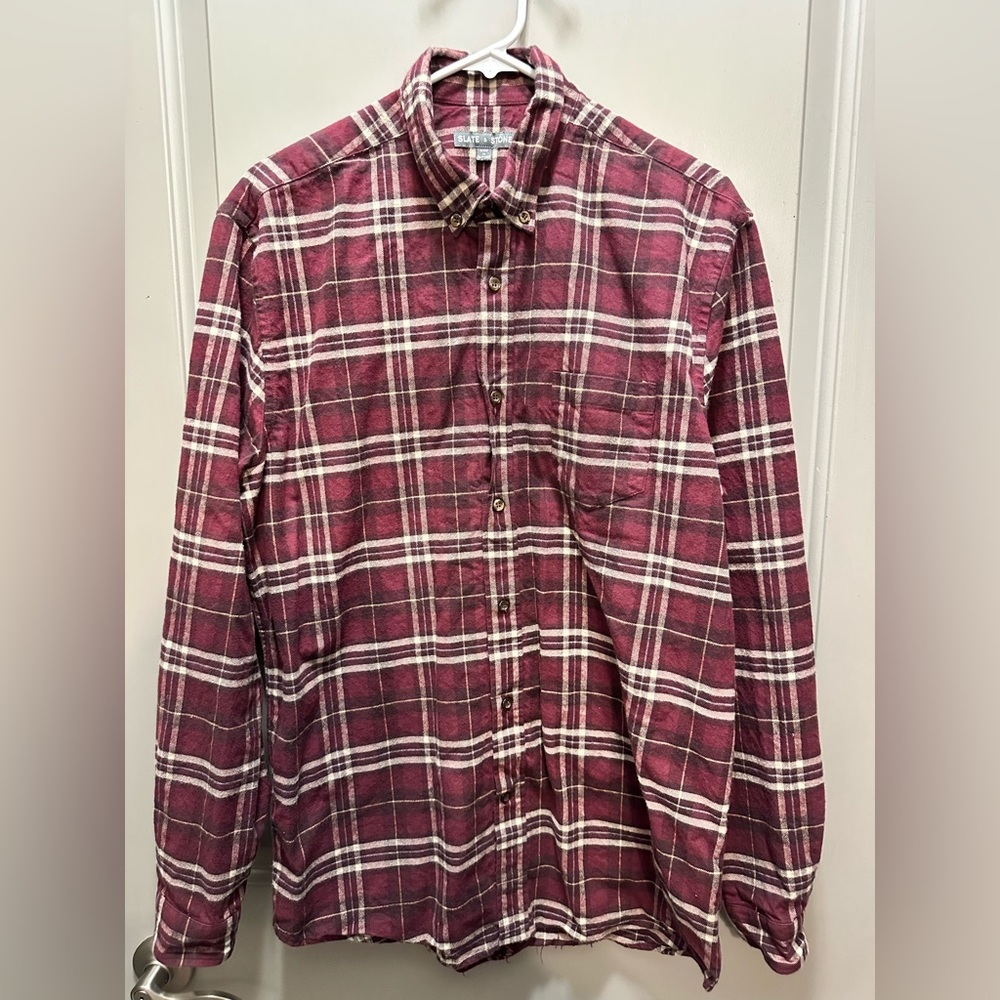 Slate & Stone Size XL Maroon Plaid Flannel Shirt EUC